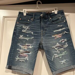 American Eagle Outfitters Blue Distressed Jean Shorts